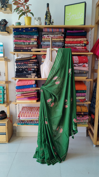 Gota Patti Lotus Work on Mul cotton Saree - Green