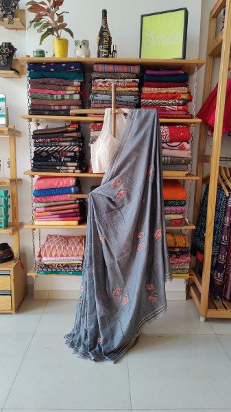 Gota Patti Lotus Work on Mul cotton Saree - Grey