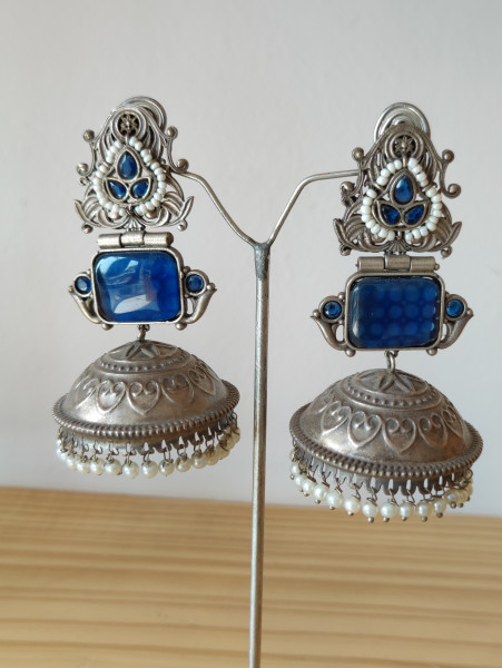 Dark Blue Stone Jhumka