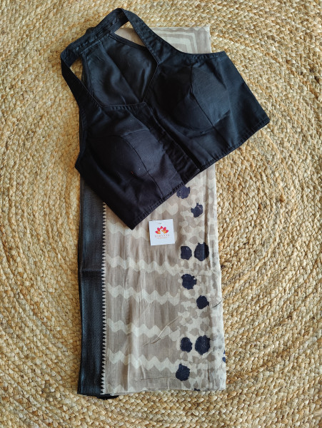 Black  Printed cotton Saree with halter neck blouse