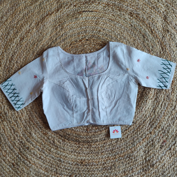 Lime Green Mul cotton saree with white embroidery Blouse