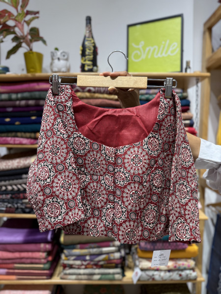 Stretchable Blouse - Maroon Ajrakh print -size 40 to 44