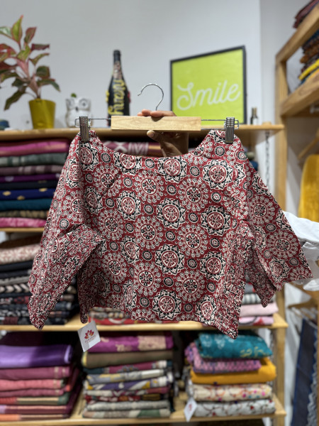 Stretchable Blouse - Maroon Ajrakh print -size 40 to 44