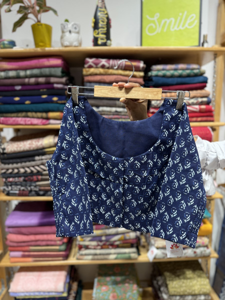 Stretchable Blouse - indigo print - size 40 to 44