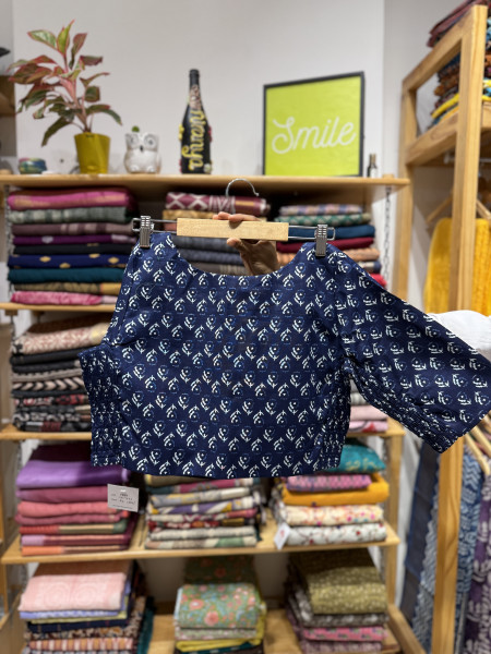 Stretchable Blouse - indigo print - size 40 to 44