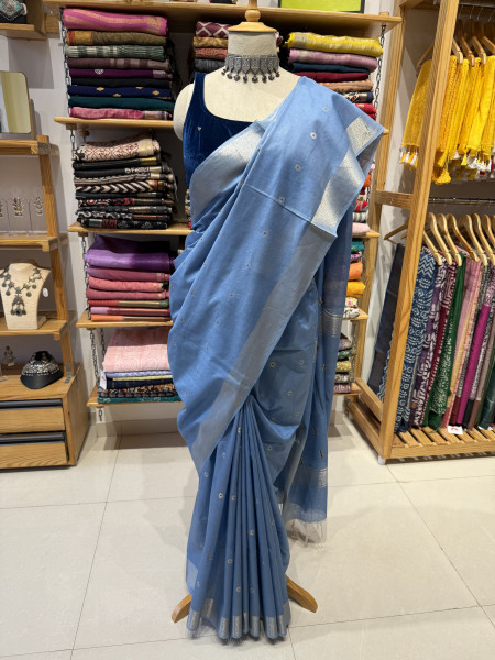 Soft semi Tussar saree in ice blue
