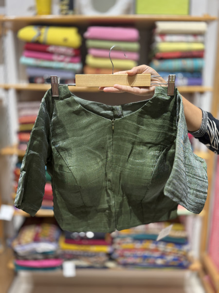 Tissue Zipper Free Size Padded Blouse - Green