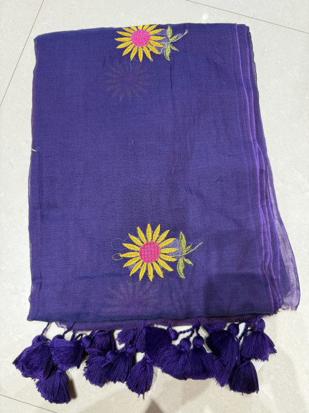 Sunflower Embroidered Mul Saree