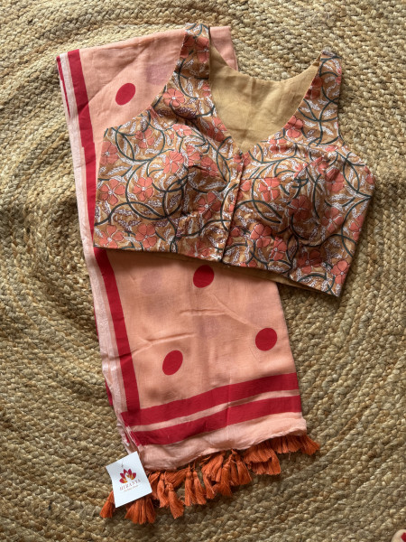 Polka Dots Mul Saree with Free Size Sleeveless Blouse