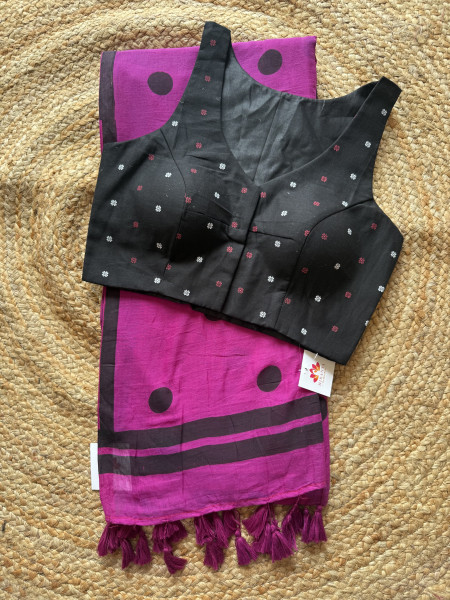Polka Dots Mul Saree with Free Size Sleeveless Blouse