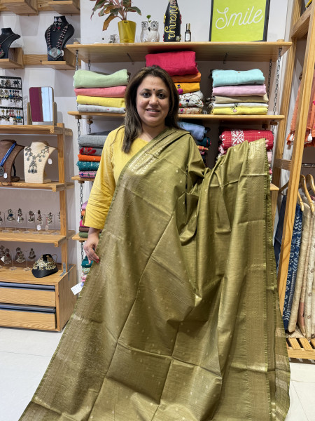 Zari Motifs Olive Saree