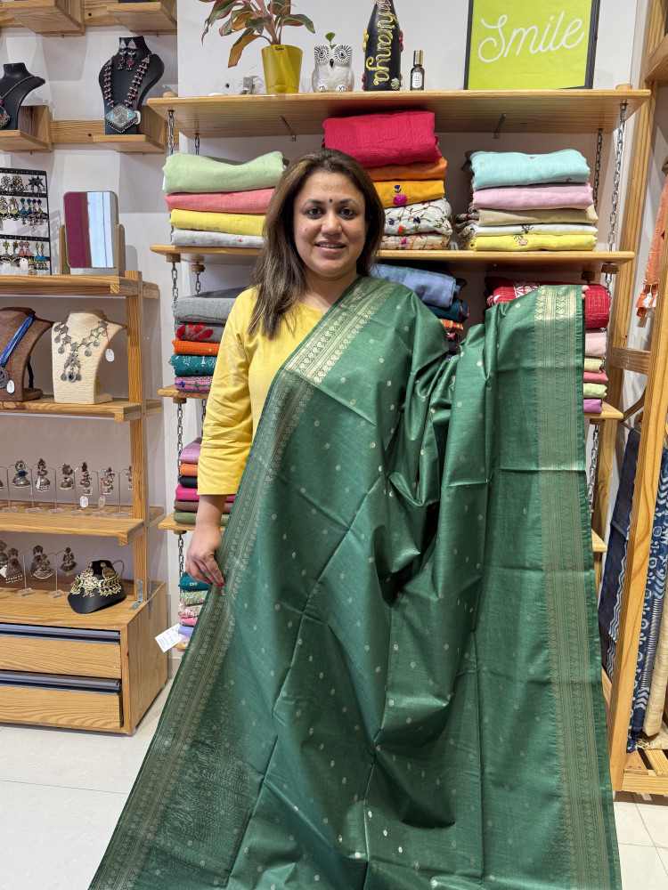 Image of Zari Motifs Green Saree