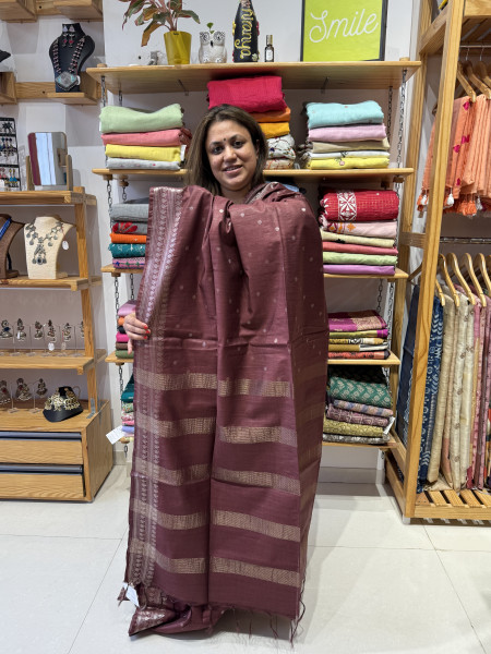 Zari Motifs wine colour Saree