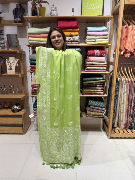 Mul Chikankari saree - Green