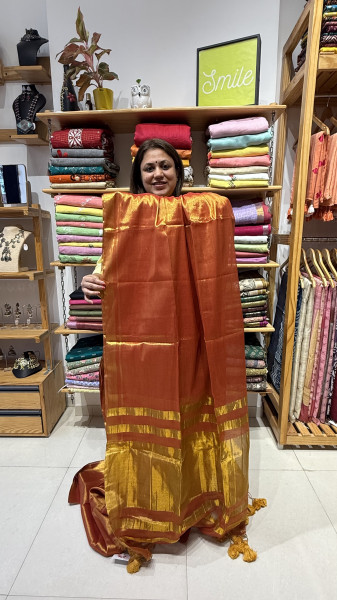 Tissue Mul Mul Saree - Rust