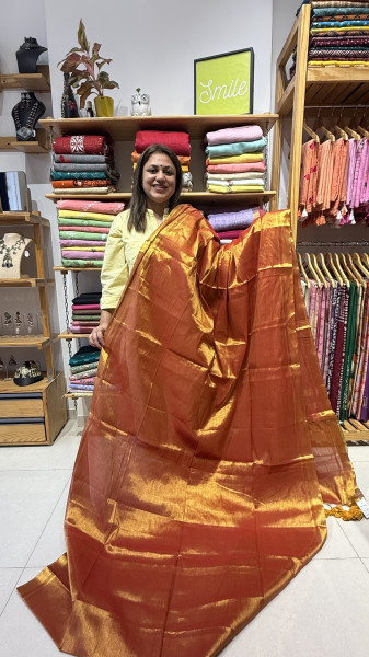 Tissue Mul Mul Saree - Rust