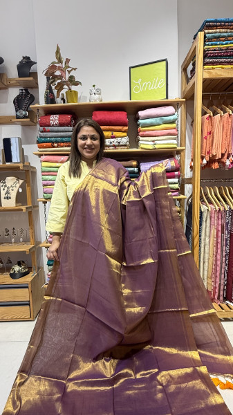 Tissue Mul Mul Saree - Copper