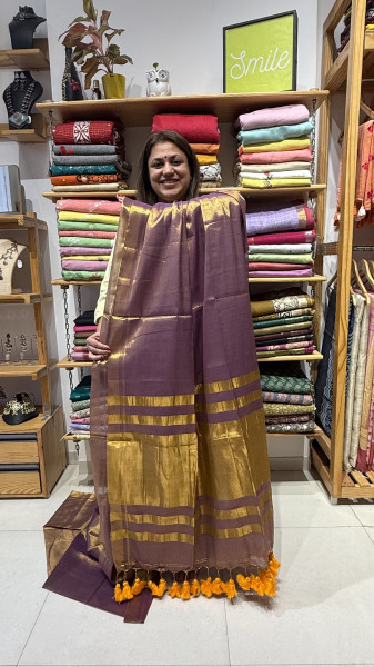 Tissue Mul Mul Saree - Copper