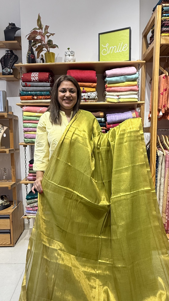 Image of Tissue Mul Mul Saree - Green