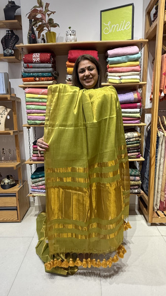 Tissue Mul Mul Saree - Green
