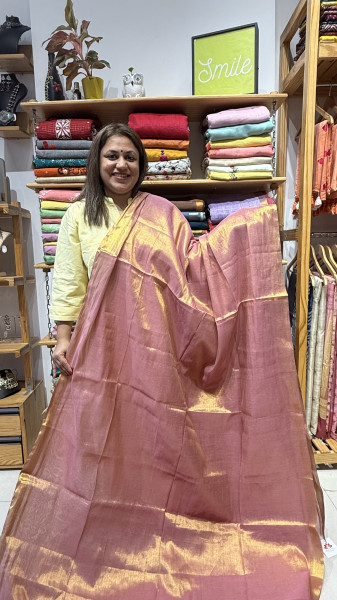 Tissue Mul Mul Saree - Pink