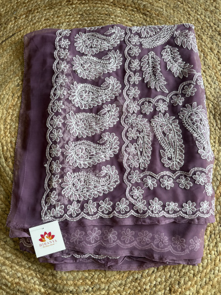 Georgette Chikankari Mauve Saree