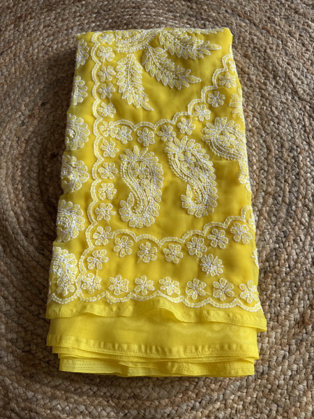 Georgette Chikankari Saree Yellow