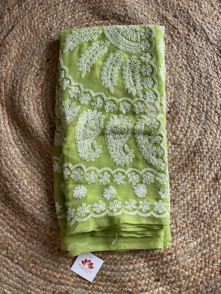 Georgette Chikankari Saree Green