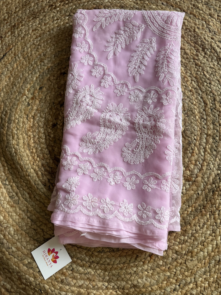 Image of Georgette Chikankari Saree Pink