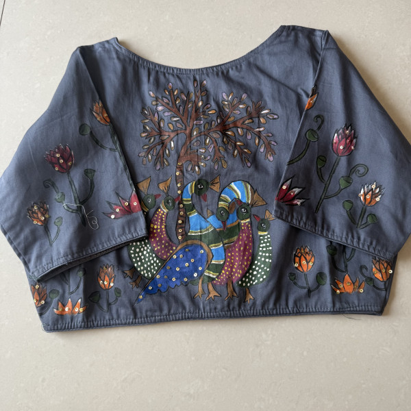 Grey handpainted Blouses - Free Size