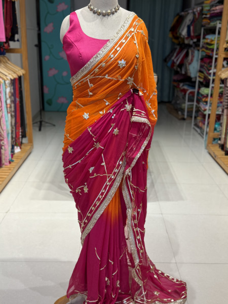 Kaccha Gota Semi Chiffon Saree