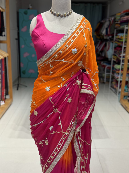 Kaccha Gota Semi Chiffon Saree