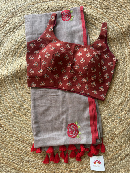 Combo - machine Embroidered Mul Saree with Sleeveless Free Size Blouse