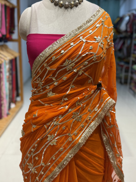 Kaccha Gota Semi Chiffon Saree