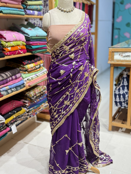 Kaccha Gota Semi Chiffon Saree