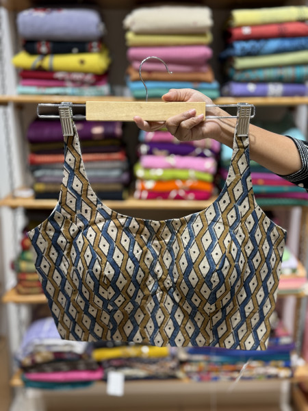 Handblock printed Sleeveless Padded Blouse - FREE SIZE