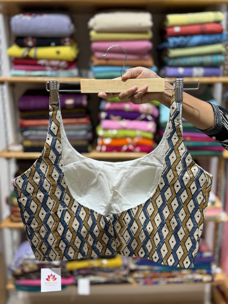 Handblock printed Sleeveless Padded Blouse - FREE SIZE