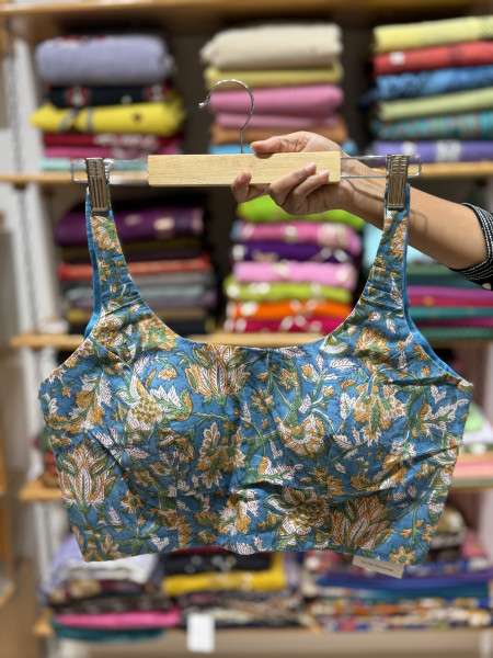 Handblock printed Sleeveless Padded Blouse - FREE SIZE