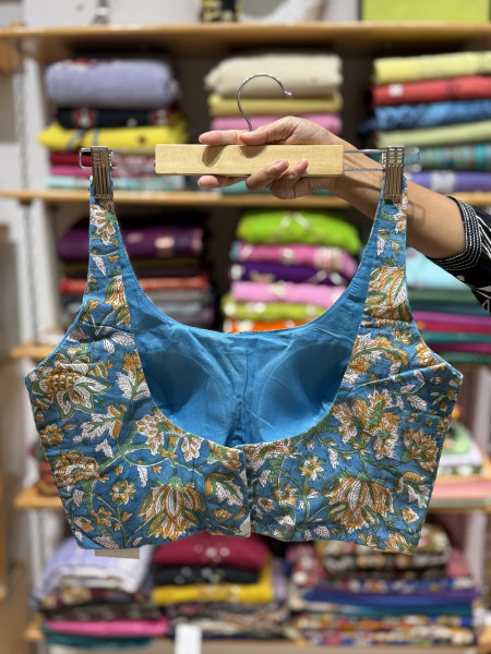 Handblock printed Sleeveless Padded Blouse - FREE SIZE