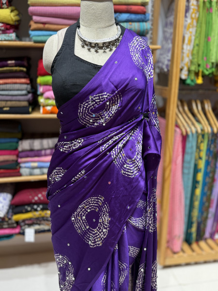Shibori Mirror - Satin Crepe Saree