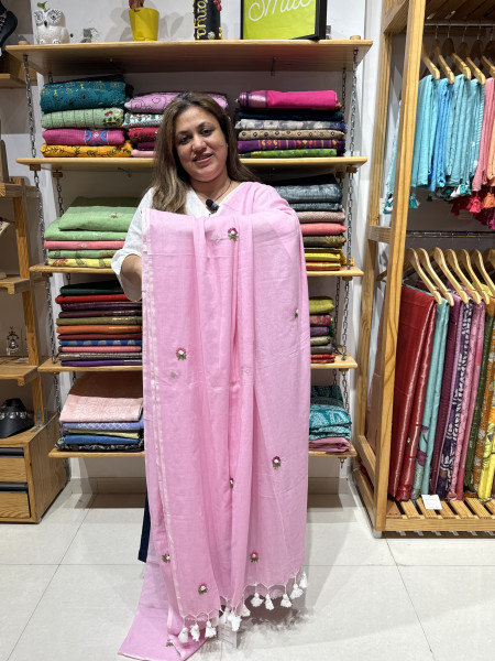 Viral Combo - Pink handwork saree with Indigo handwork blouse -14 Days Making Time