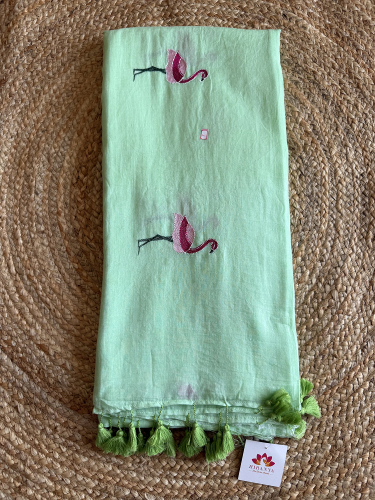 Image of Flamingo machine embroidered Saree