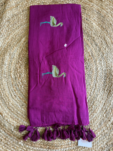 Flamingo Embroidered Mul Saree