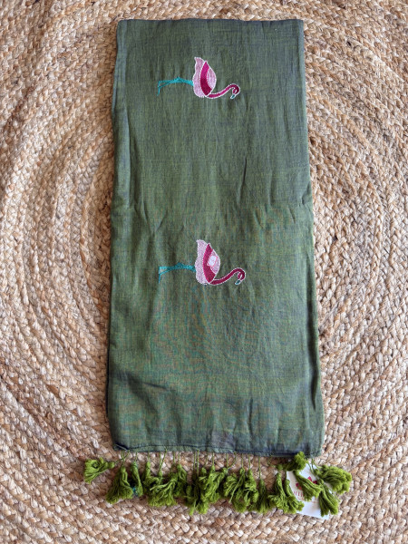Flamingo machine embroidered Saree