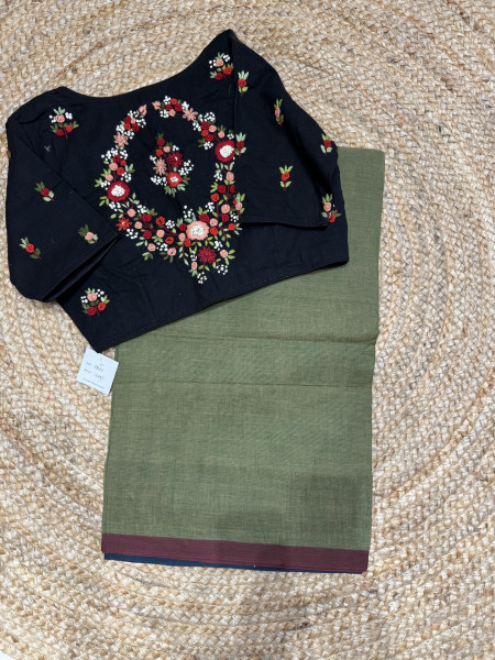 Cotton Saree with Hand Embroidered Free Size Blouse