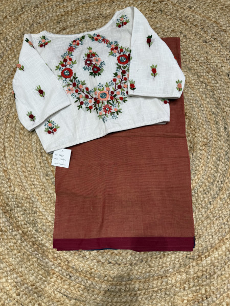 Soft Cotton Saree with Hand Embroidered Free Size Blouse