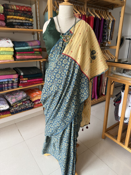 Ajrakh handblock print designer Saree