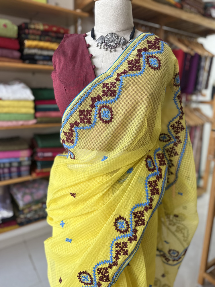 Image of Resham Kota Gujrati Handwork Saree with blouse piece