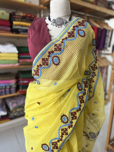 Resham Kota Gujrati Handwork Saree with blouse piece