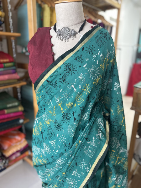 Warli Embroidery on Pure Cotton Saree